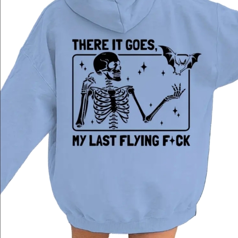 ⭐️NWT Blue Graphic Hoodie with Skeleton and Bat Design